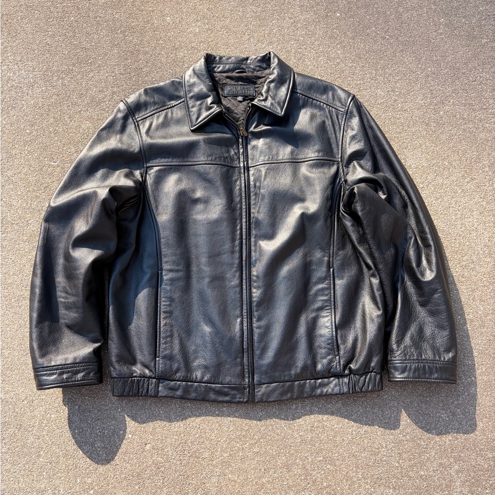 Y2K Black Leather Jacket Sz M 23x28